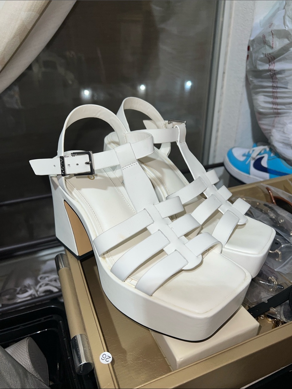 Aldo White Strappy Platform Block Heel Sandals